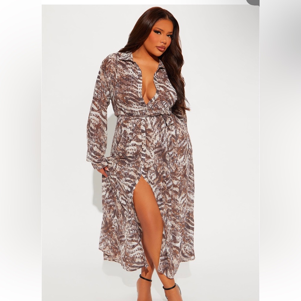 In the Wild Animal Print midi shirt dress